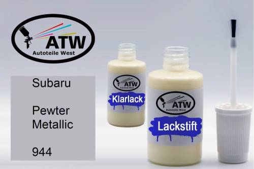 Subaru, Pewter Metallic, 944: 20ml Lackstift + 20ml Klarlack - Set, von ATW Autoteile West.